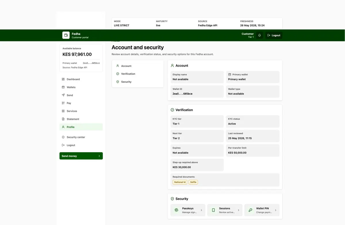Fedha workspace — Account & security